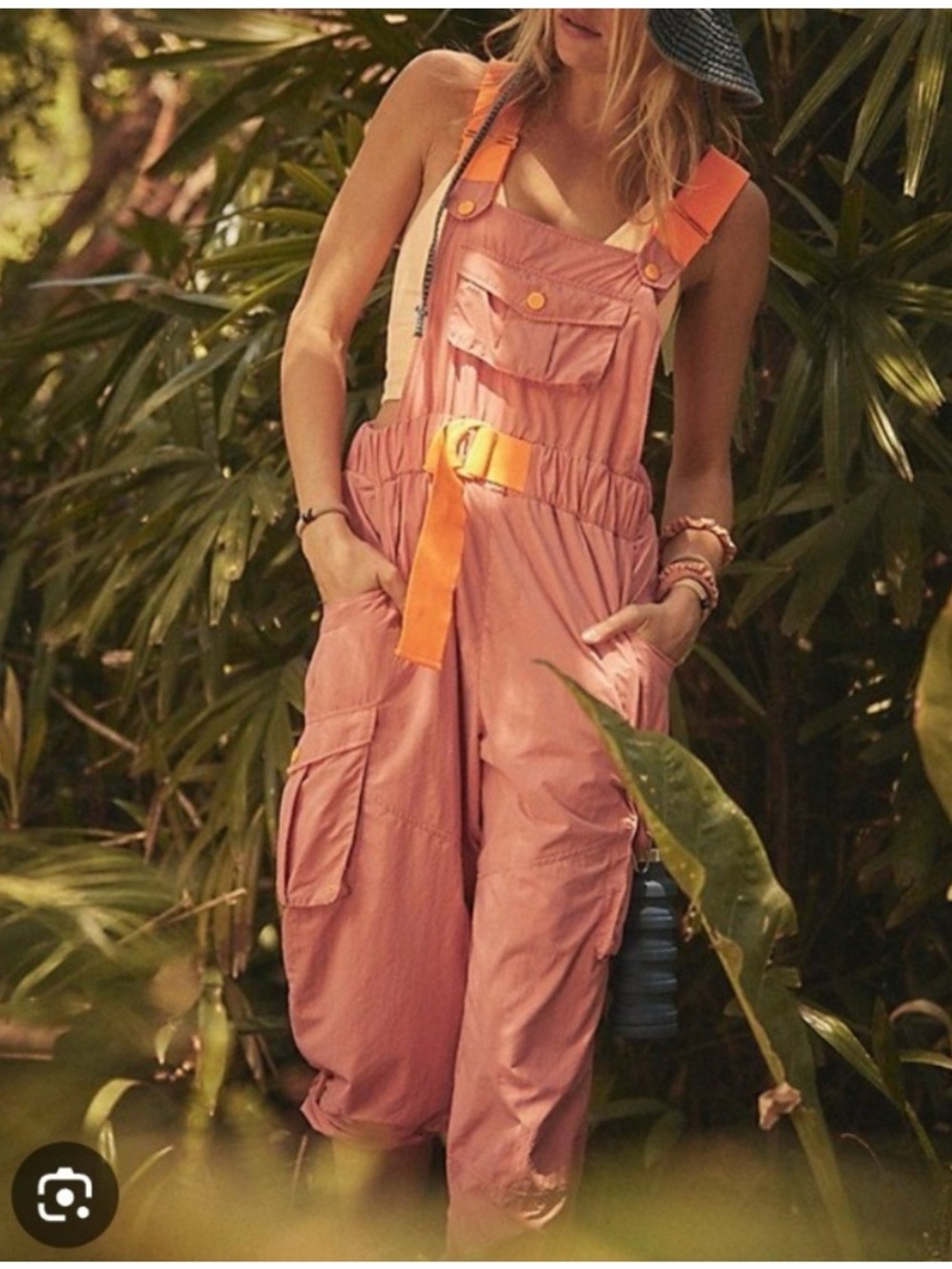 FP Movement by Free People Morning Meadow Pink Cargo Jumpsuit with Orange Straps